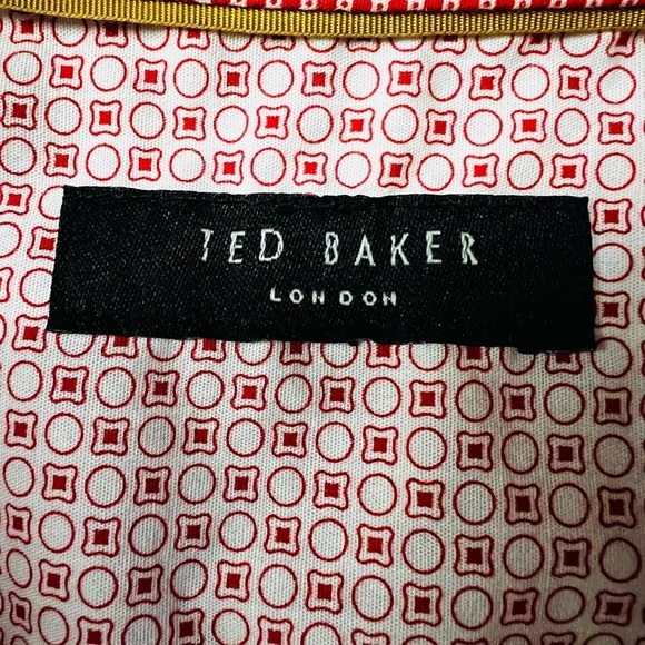 TED BAKER MEN’S SHORT SLEEVE BUTTON DOWN SHIRT ABSTRACT PATTERN PINK & WHITE - Picture 9 of 9